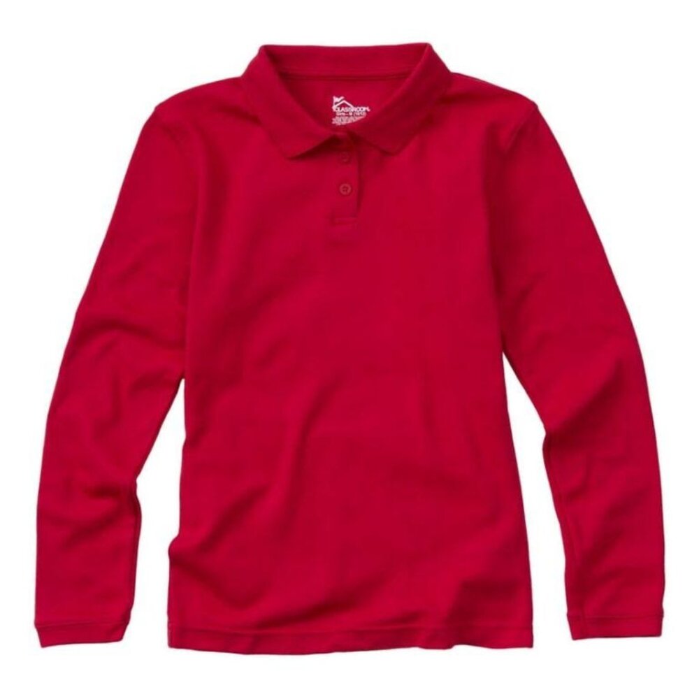 Classroom 58542 Girls Long Sleeve Fitted Interlock Polo Red